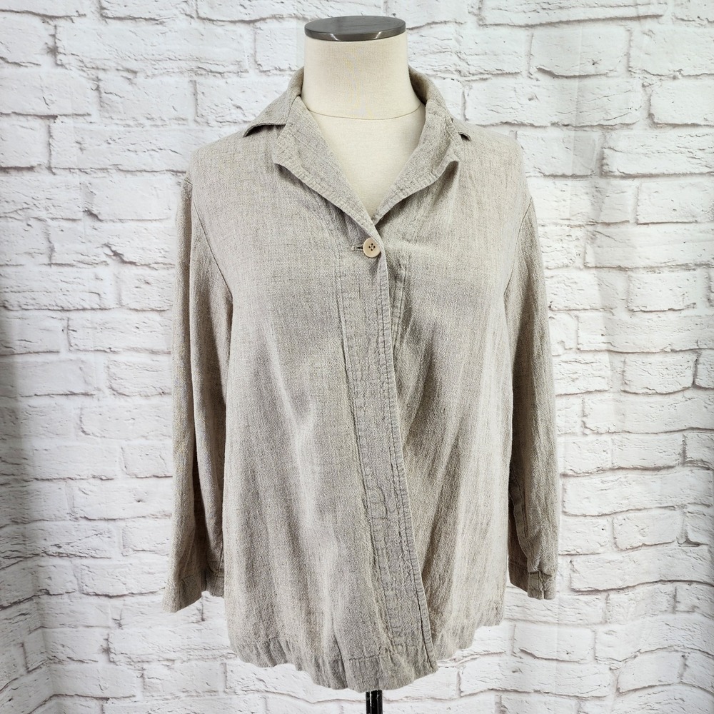 Eileen Fisher Linen Blend Cardigan Top Coastal Lagenlook Minimal‎ Chic Medium